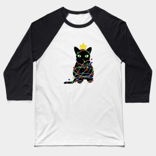 Christmas black kitty with fairy lights and star Baseball T-Shirt